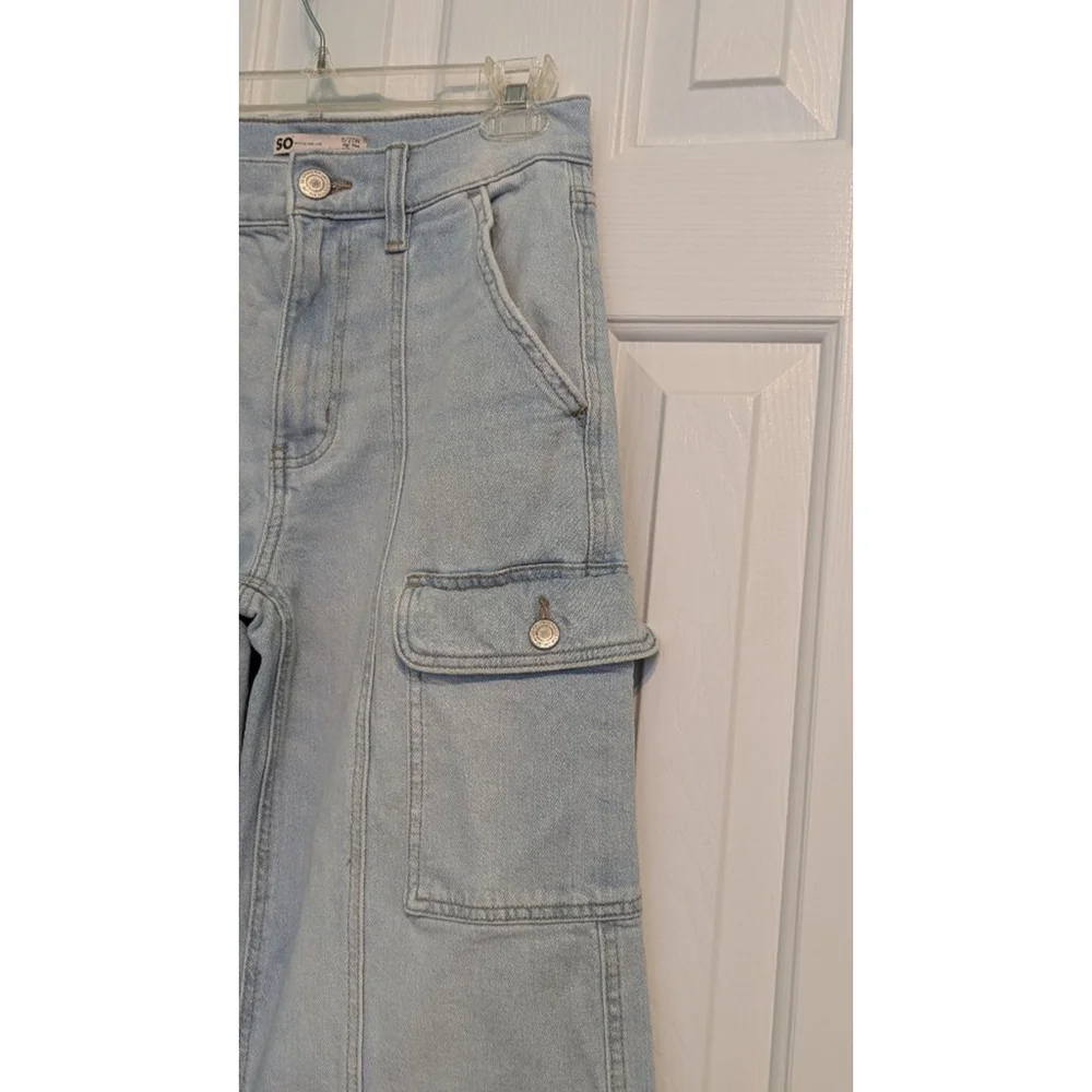 Women SO Jeans Cargo Wide Leg Size 5/27W Light Blue